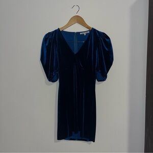 Blue Velvet Puff Sleeve Dress